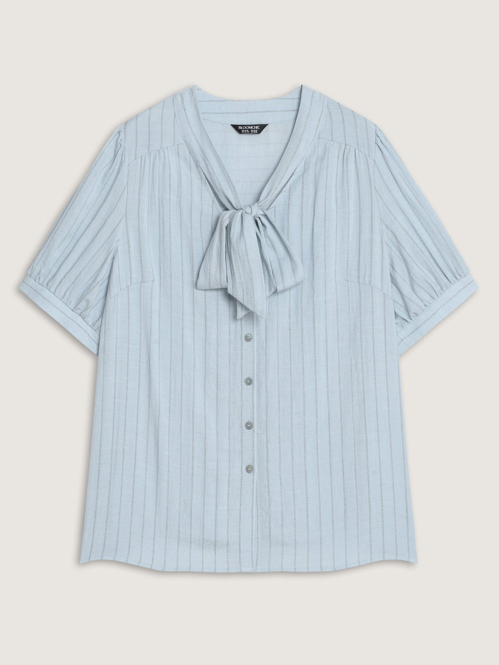Cotton Bowknot Neckline Button-Down Blouse
