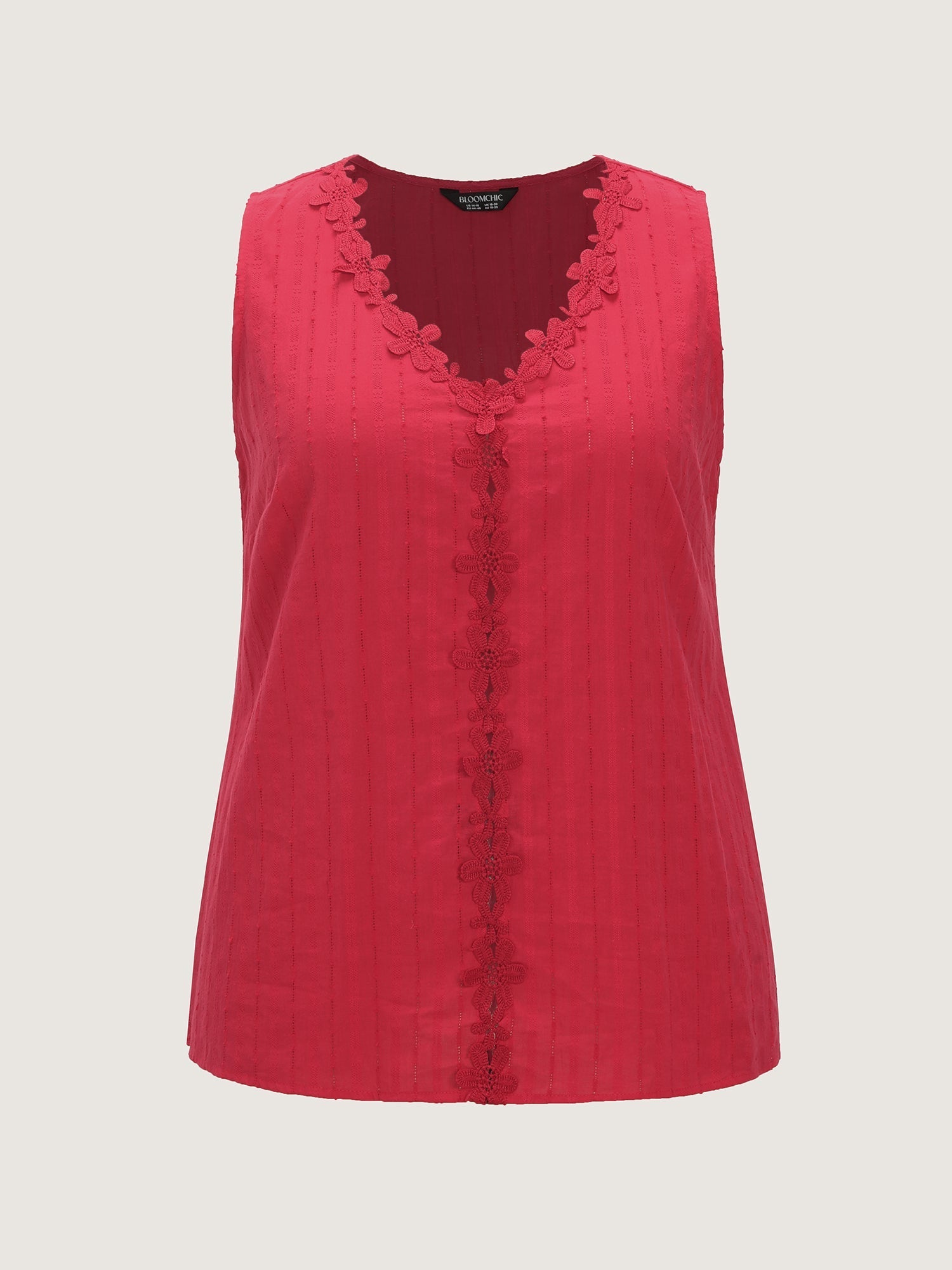 Cotton Floral Lace Detail Textured Tank Top
