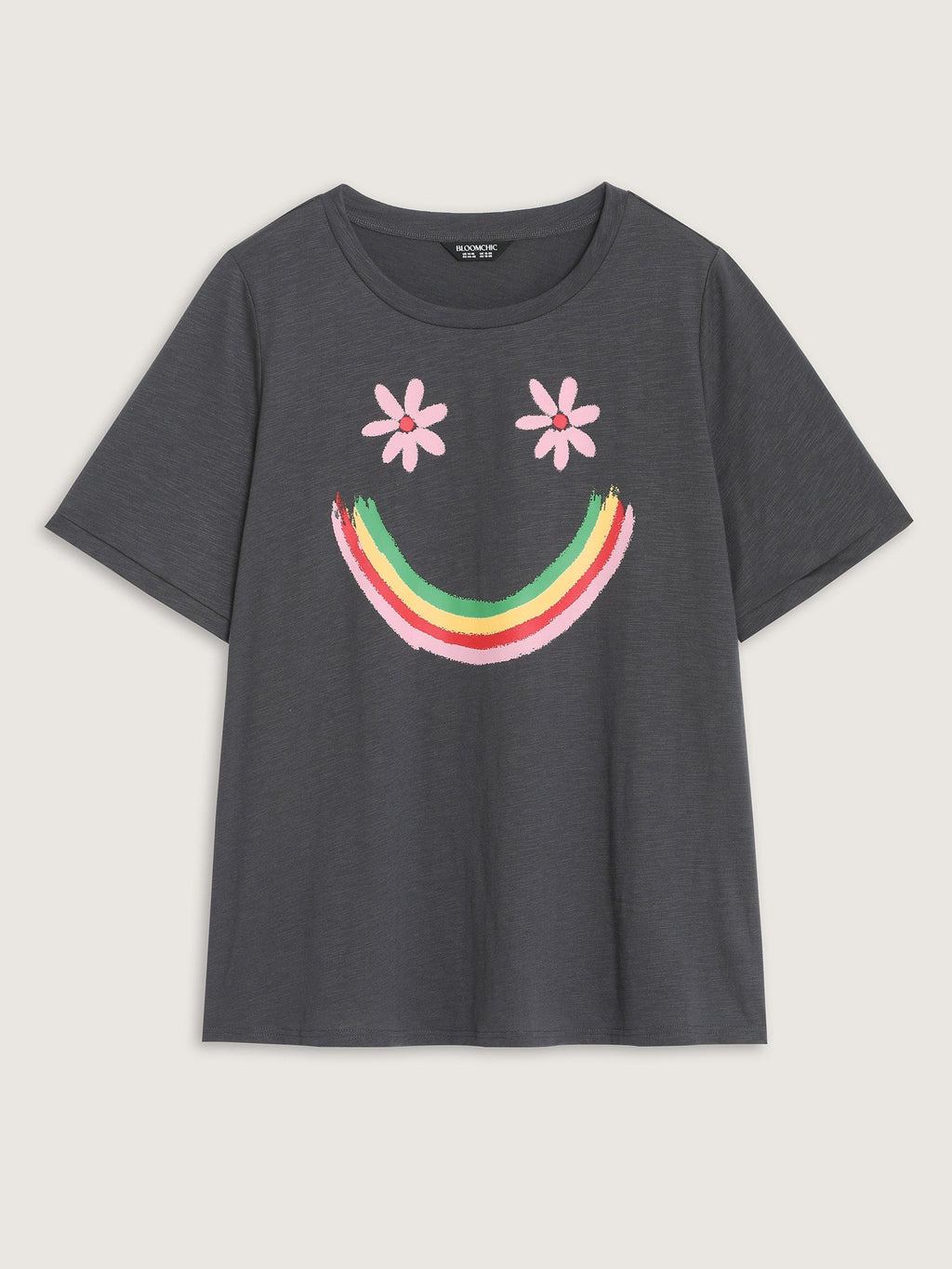 Happy Rainbow Print Round Neck T-Shirt