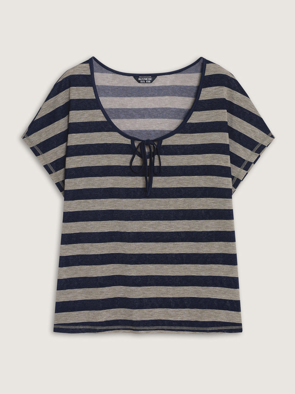 Stretchy Striped Print Neck-Tie T-Shirt