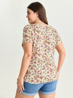 Floral Print Scoop Neckline Fitted T-Shirt