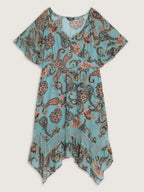 Floral Paisley Print High Low Hem Midi Dress
