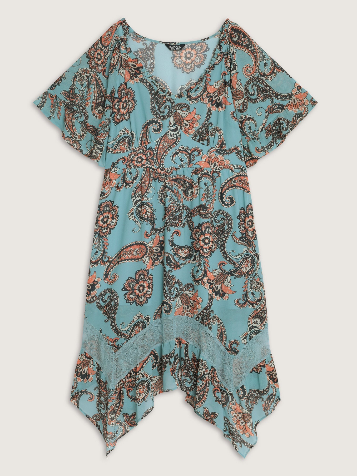 Floral Paisley Print High Low Hem Midi Dress