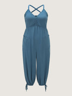 Ruched Front Crisscross Back Tie Jumpsuit
