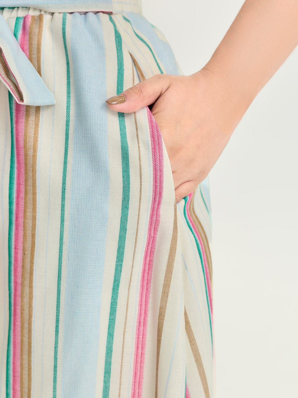 Colorful Striped Print Waist-Tie Maxi Skirt