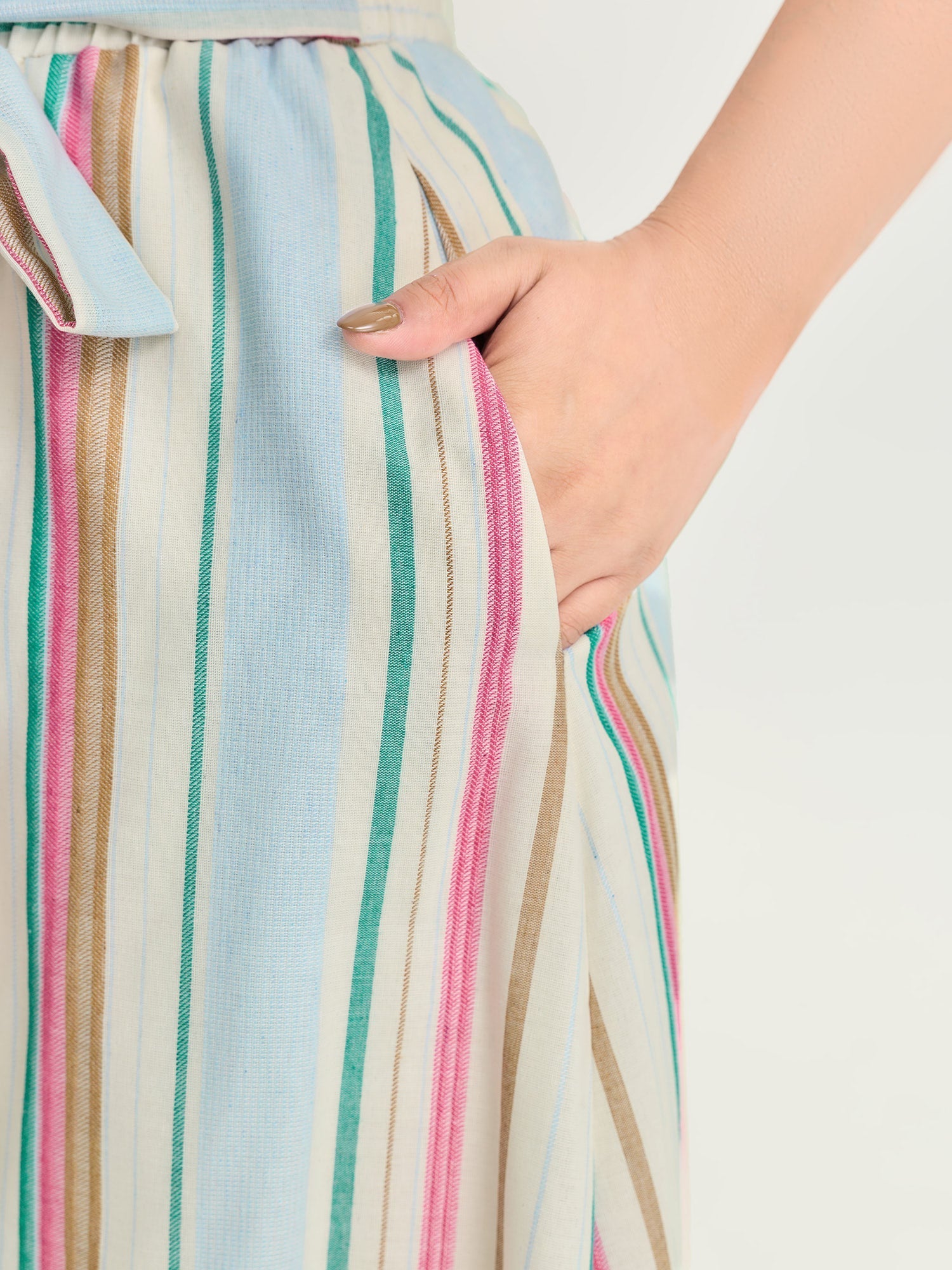 Colorful Striped Print Waist-Tie Maxi Skirt