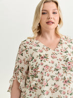 Floral Print Flared Sleeve Lined Blouse