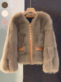 Women's Faux Fox Fur Coat Short Section Autumn Winter New Style Korean Version Commuting Real Fur Patchwork Outerwear