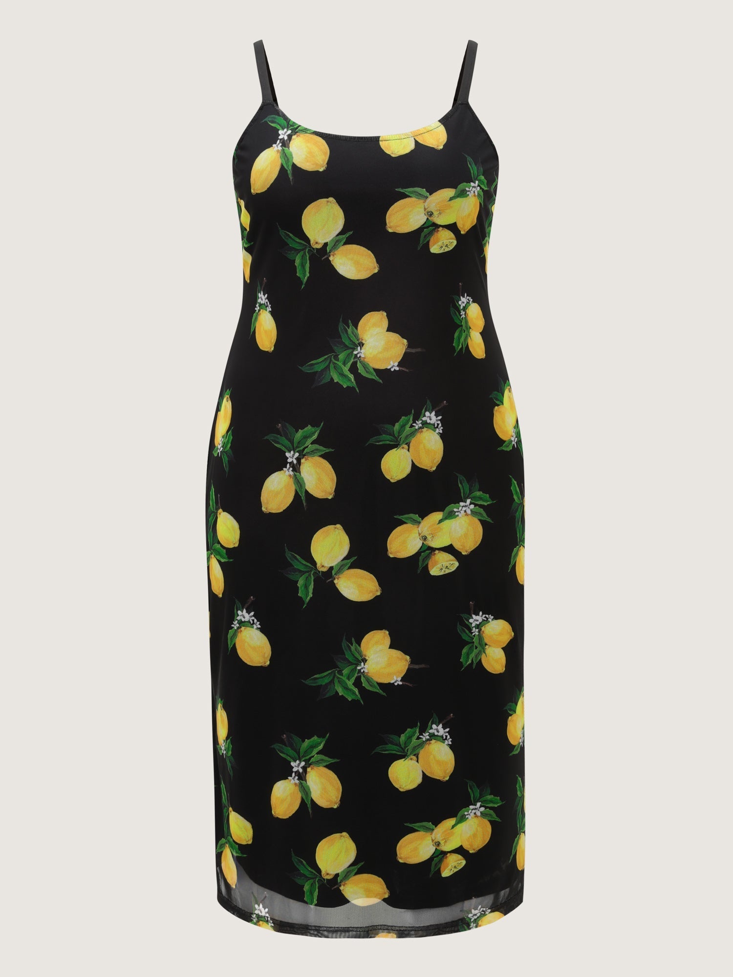 Lemon Print Stretchy Mesh Knit Midi Dress