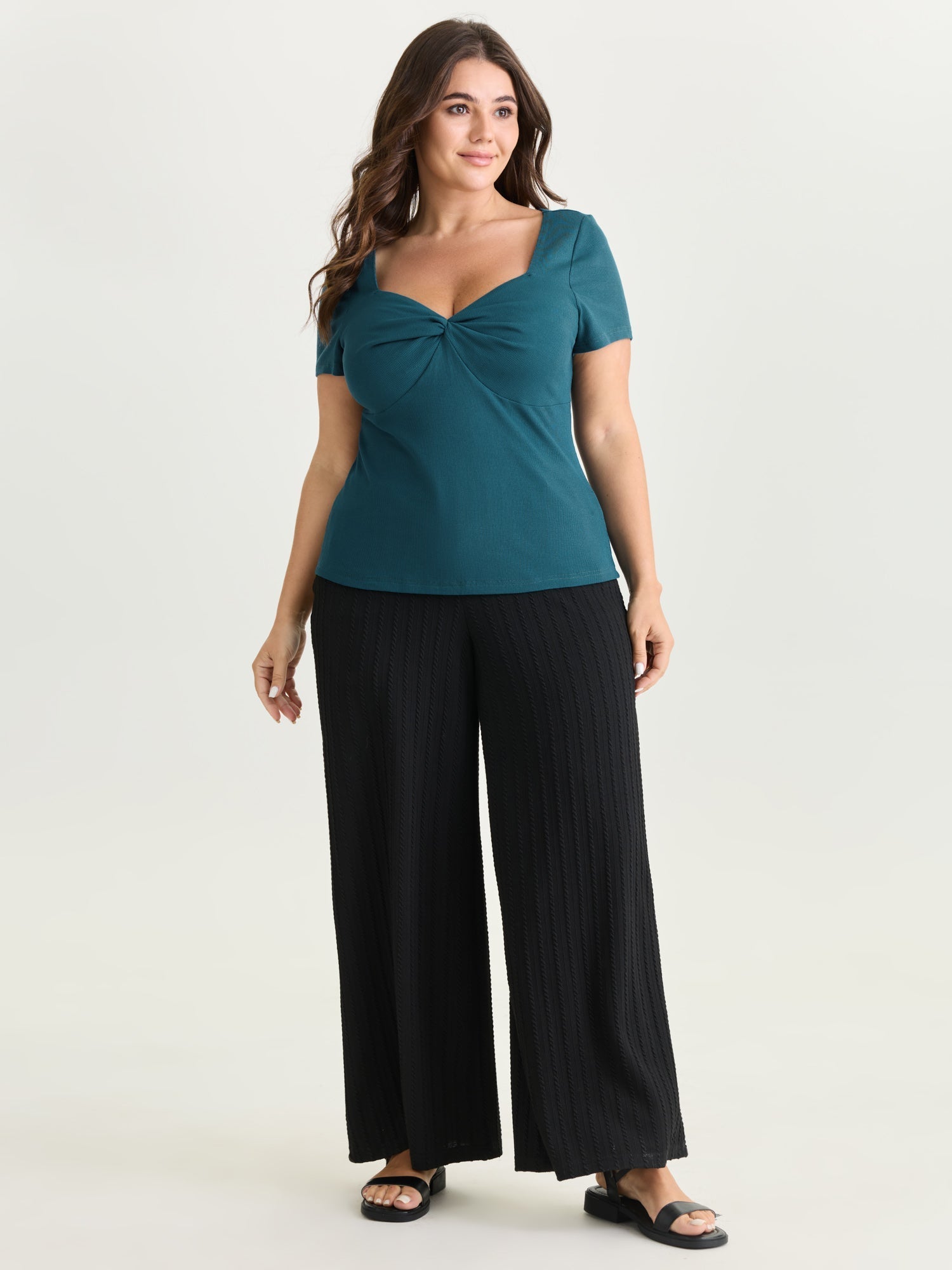 Supersoft Stretchy Ribbed Sweetheart Neckline Knit Top