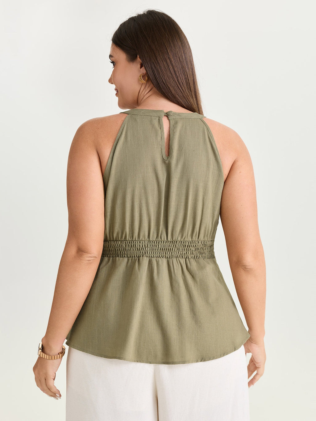 Cotton Linen Blend Sculpted Fit Tank Top