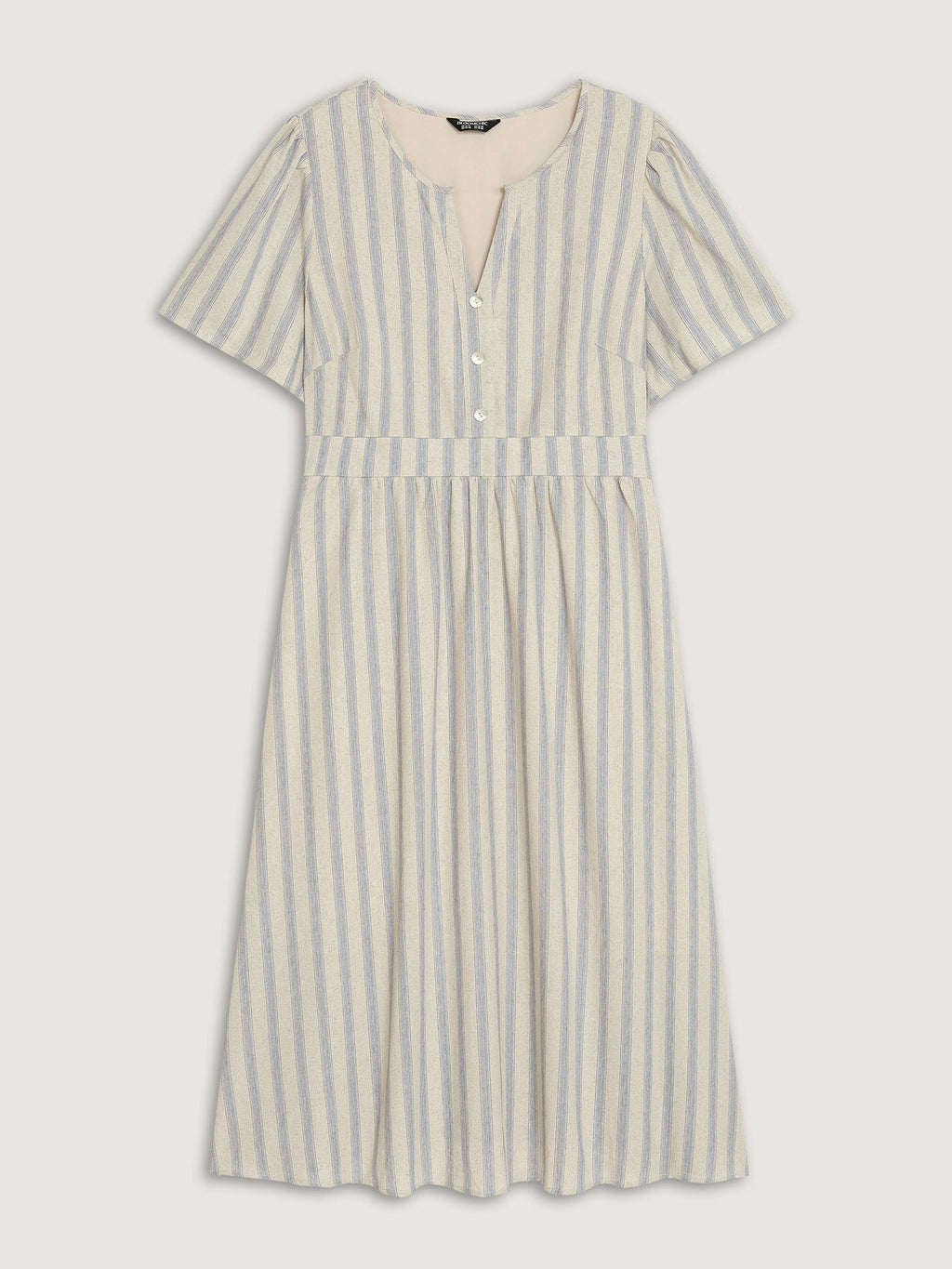 Monochrome Striped Print Split Neck Midi Dress
