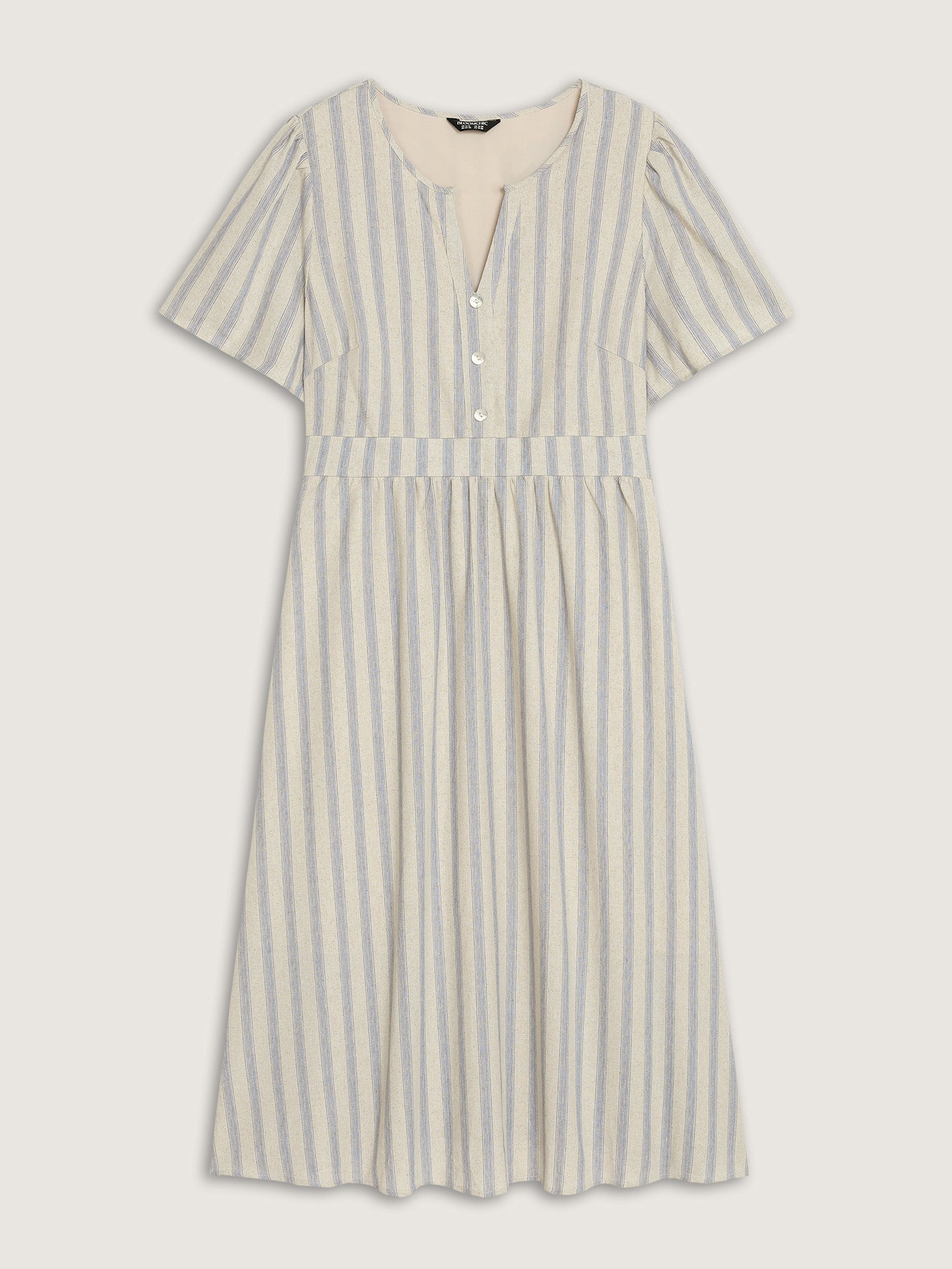 Monochrome Striped Print Split Neck Midi Dress