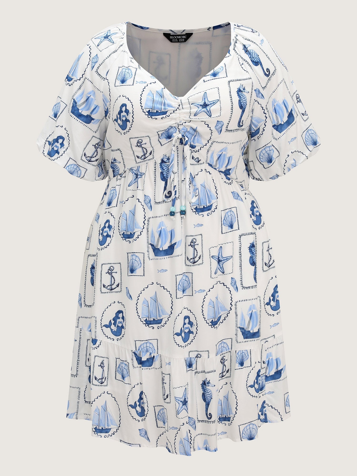 Vitamin-Sea Print Ruched Mini Dress