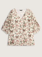 Floral Print Flared Sleeve Lined Blouse