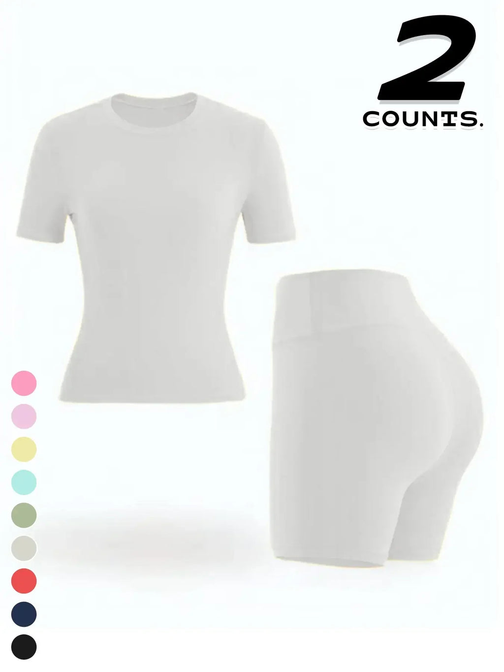 Women's Two-piece Set, Solid Color Tee & High Waist Skinny Shorts Tracksuit Set