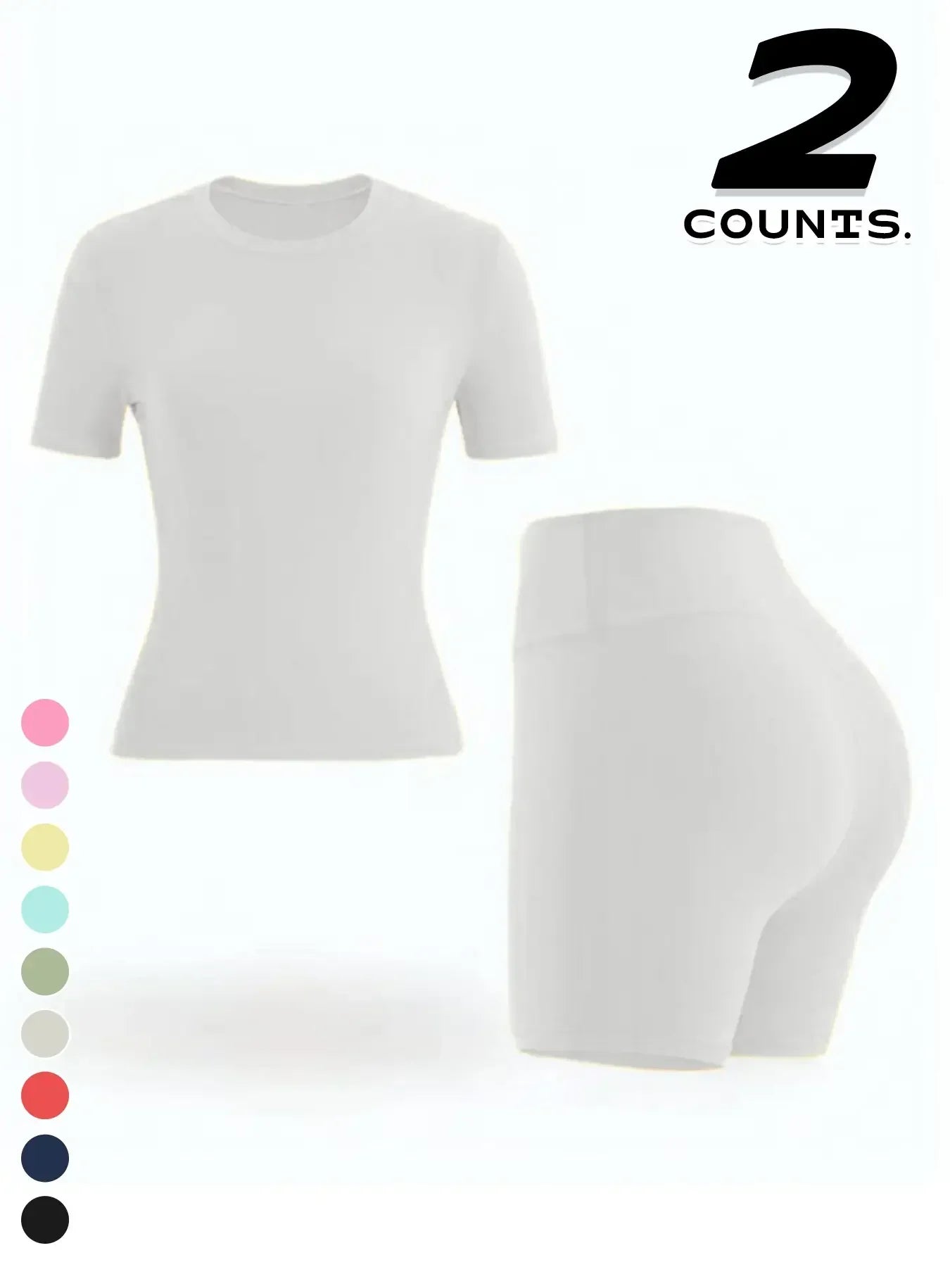 Women's Two-piece Set, Solid Color Tee & High Waist Skinny Shorts Tracksuit Set