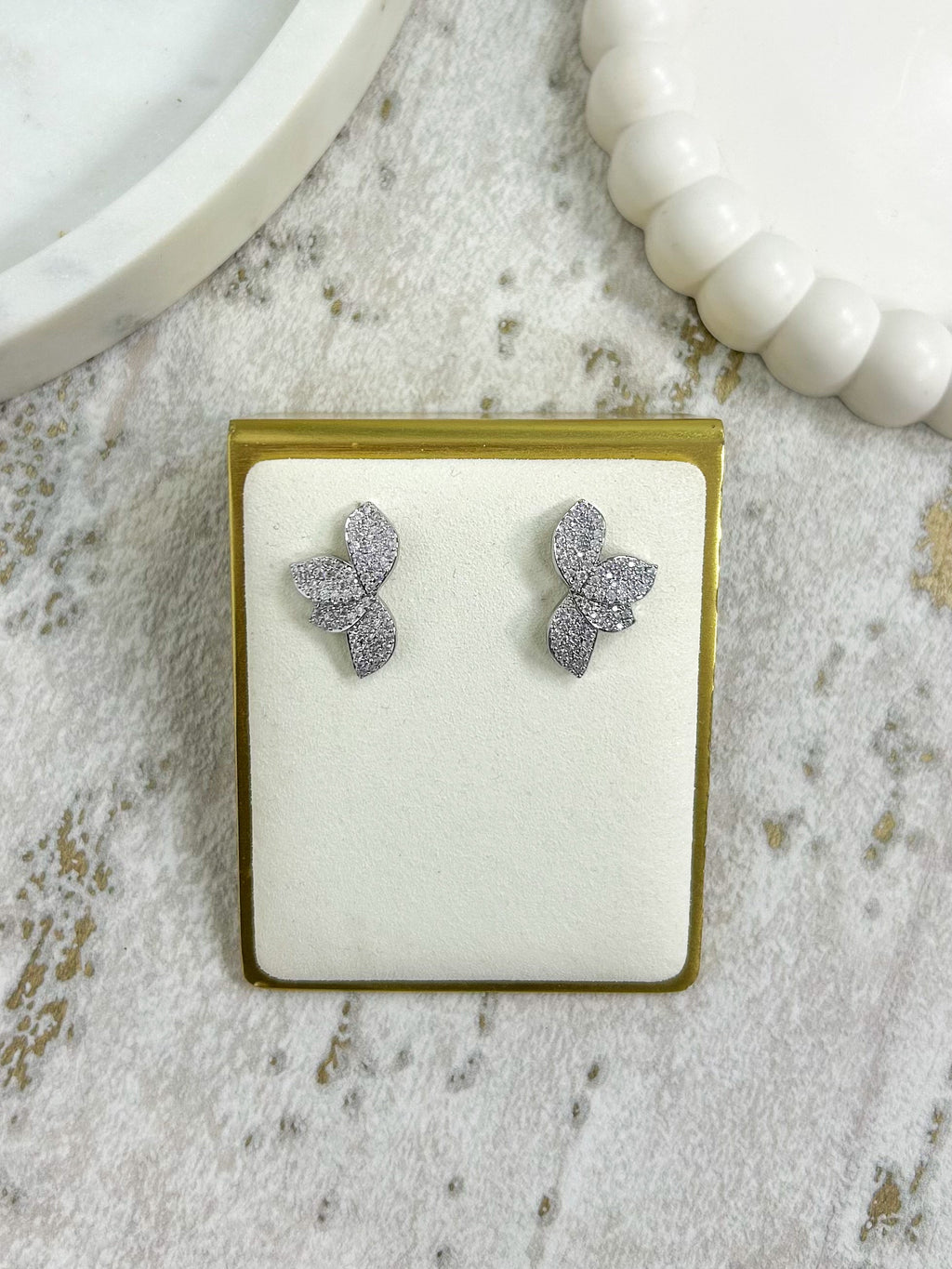 Diamante Half Flower Stud Earrings (2 Colours)