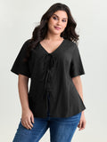 Cotton Triple Bow-Tie Front Plain Shirt