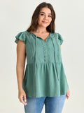 Textured Lace Panels Keyhole Neckline Blouse