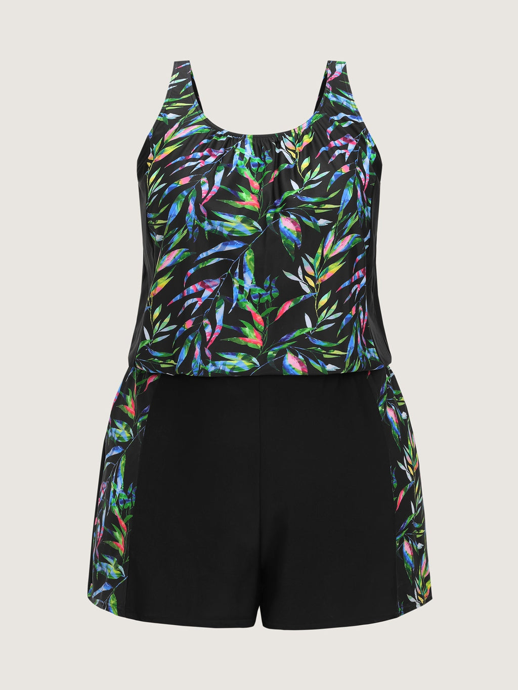 Tropical Print Pockets Swim Romper