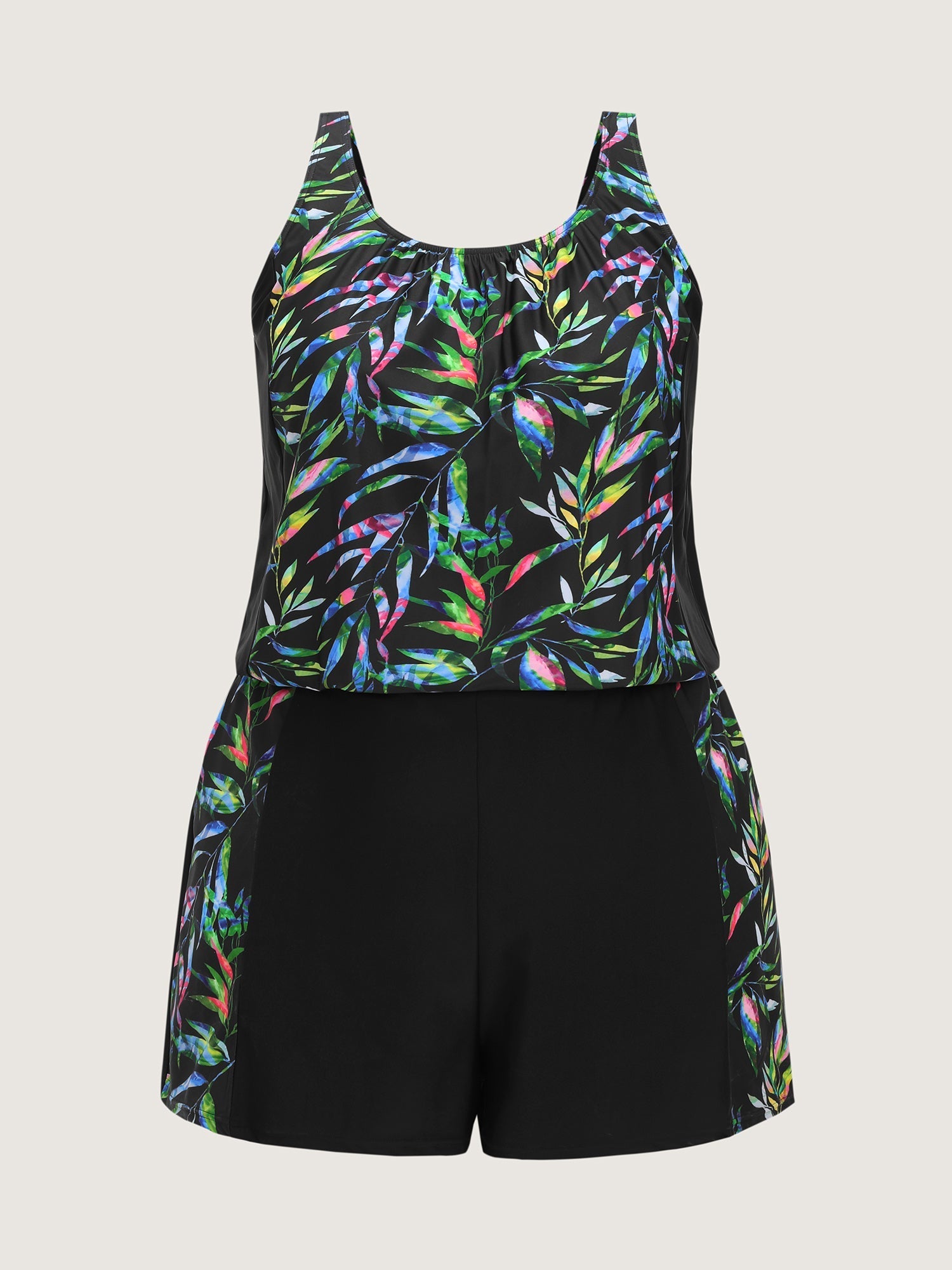 Tropical Print Pockets Swim Romper