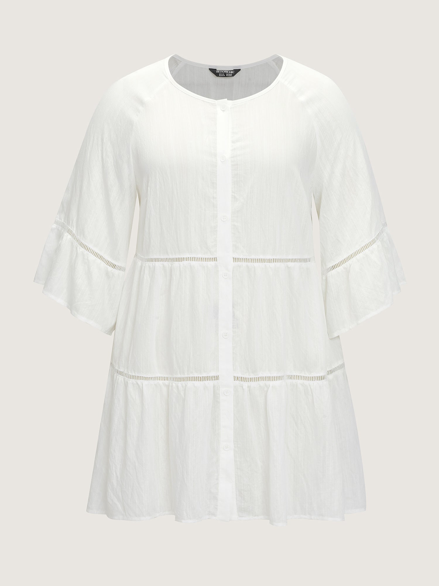 Supersoft Lace Trim Tiered Plain Open-Front Shirt