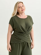 Supersoft Stretchy Overlap Pleated Knit Top