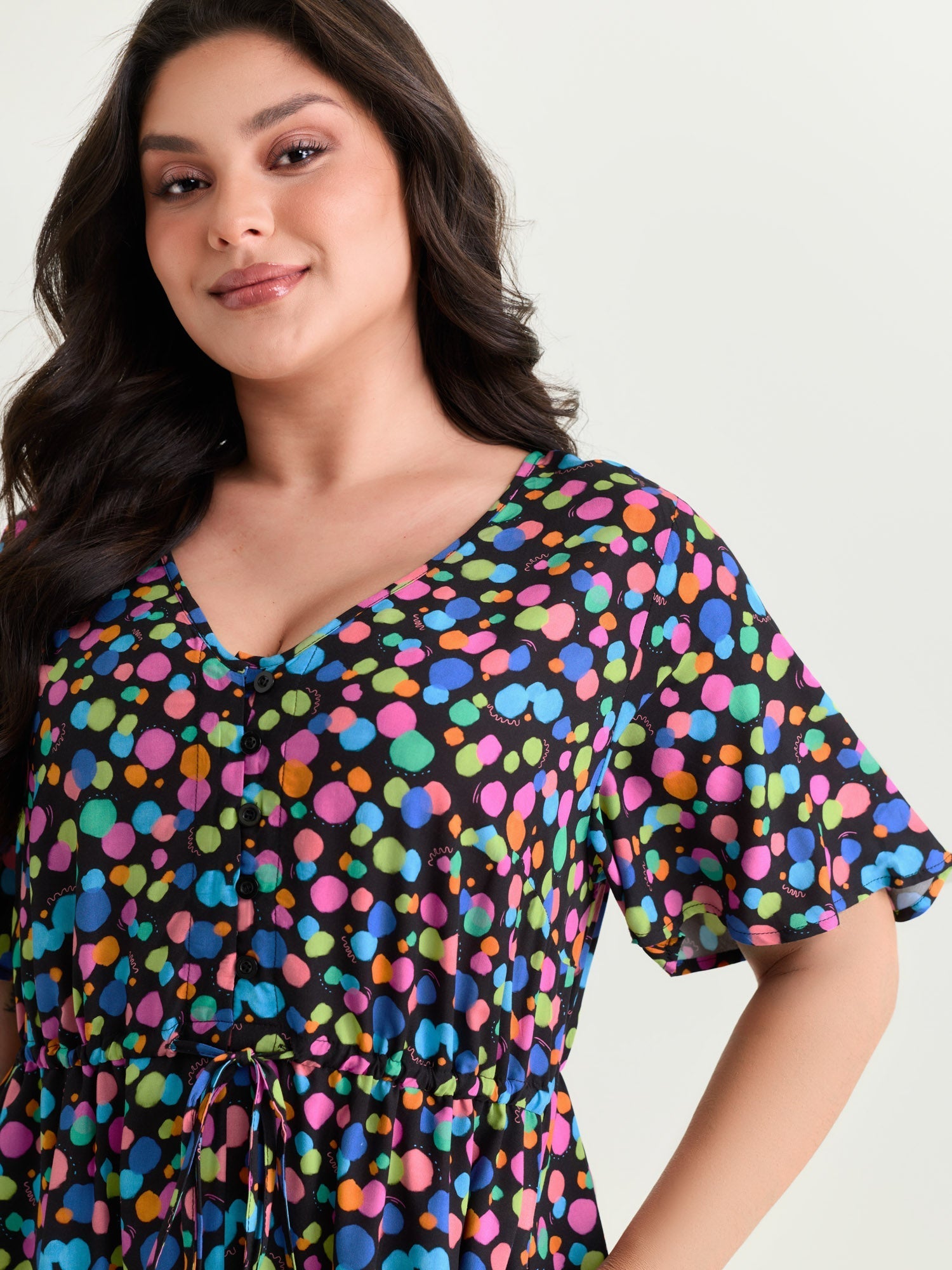 Multi-Color Polka Dots Print Midi Dress