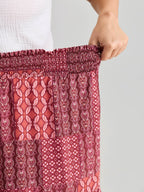 Geometric Print Flared Shirred Waist Pants