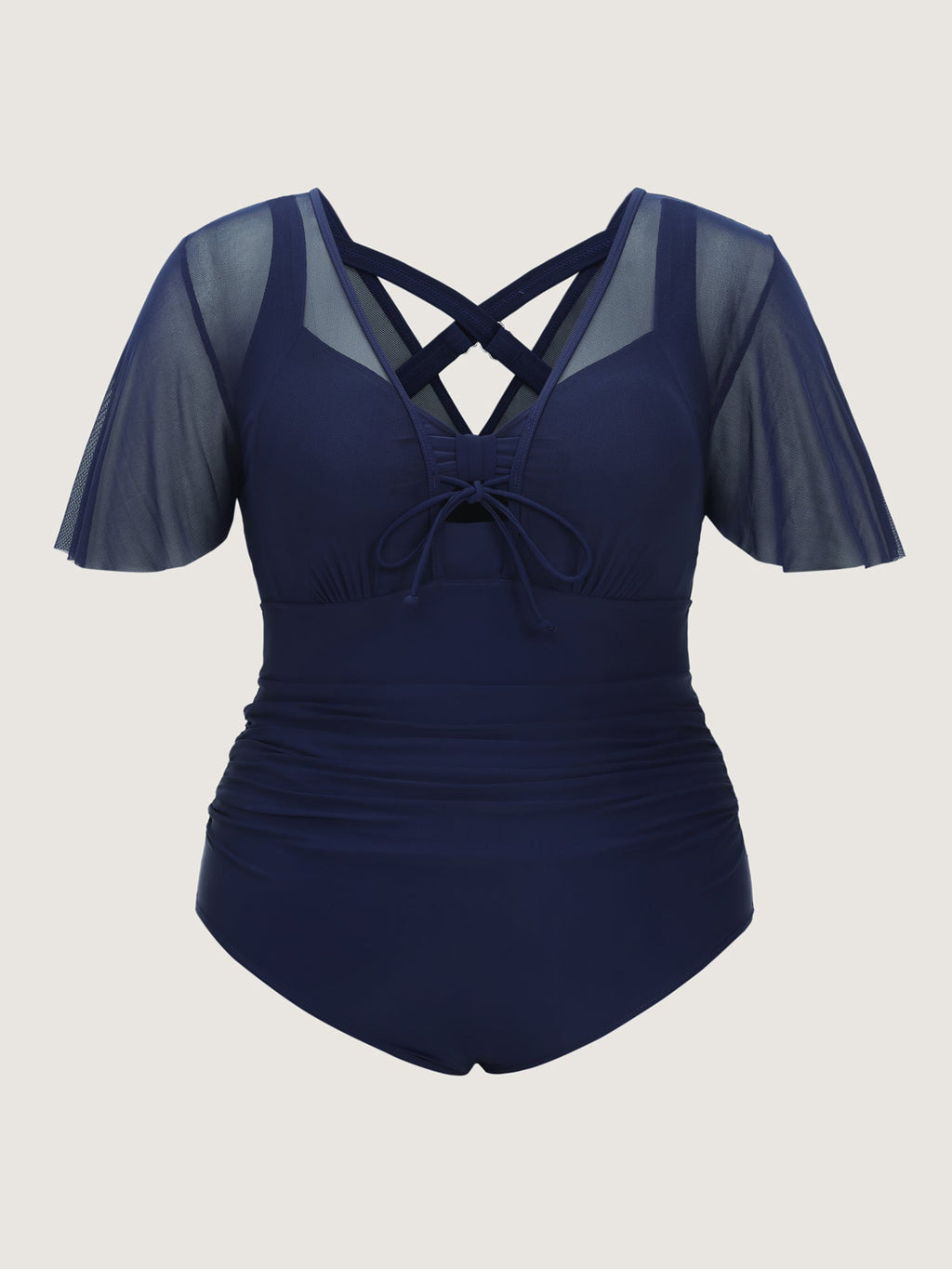 Sheer Sleeve Layered One-Piece Swimsuit