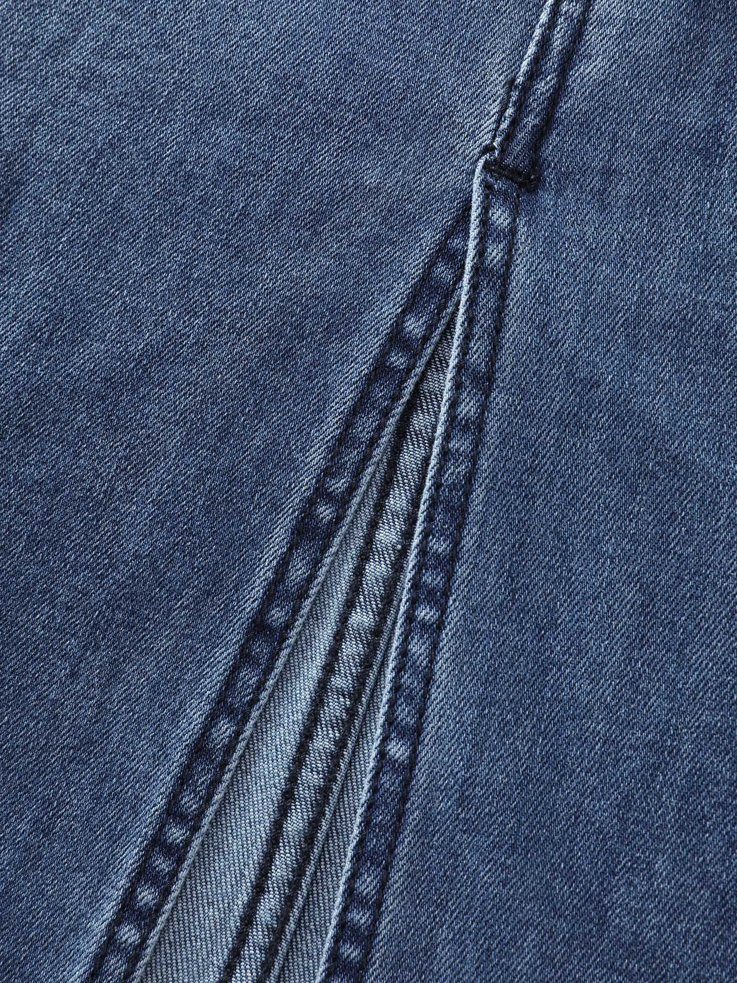 Stretchy Contrast Drawstring Waist Midi Denim Skirt