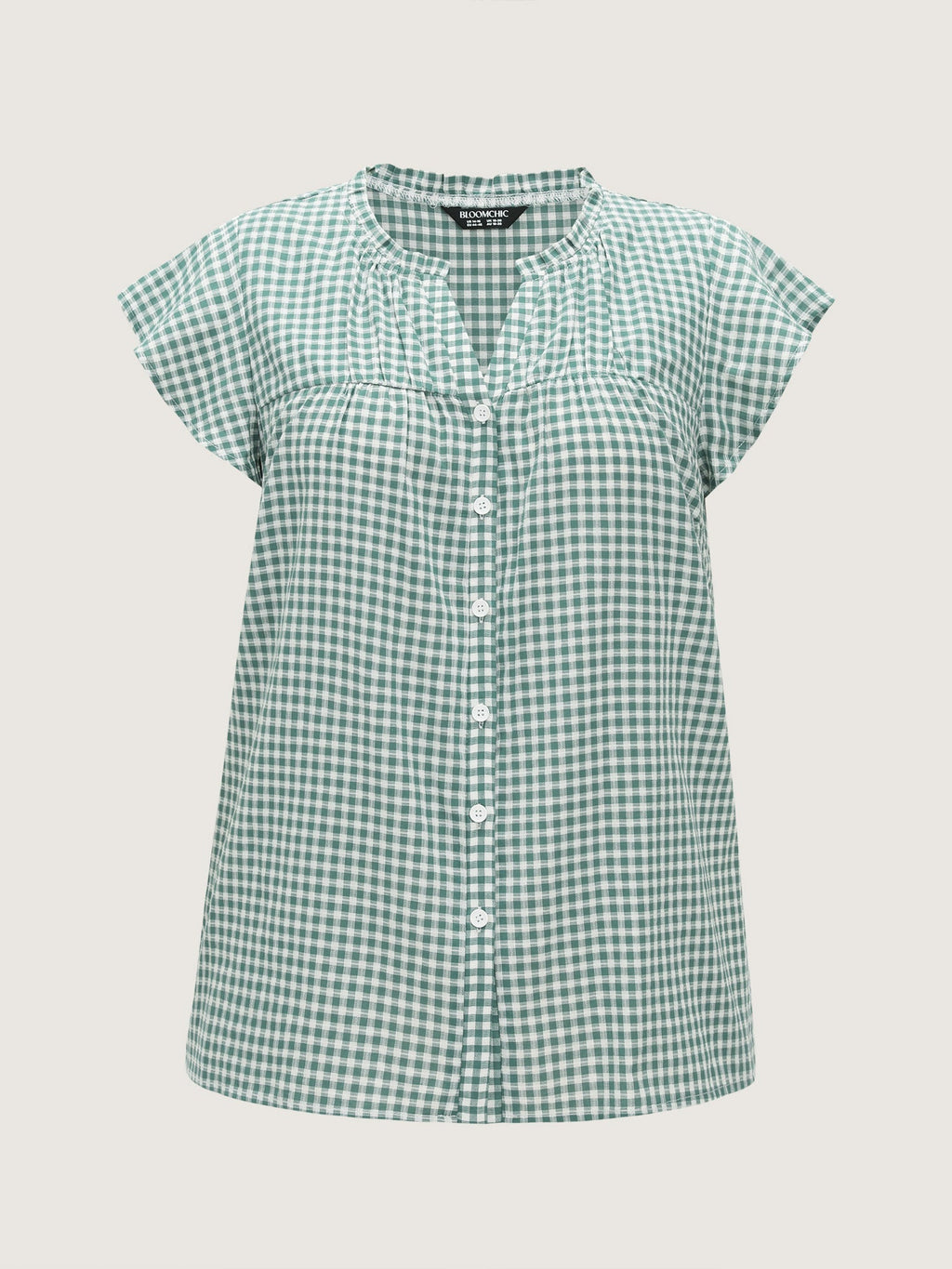 Cotton Check Print Ruffled Sleeve Blouse