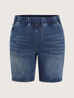 Stretchy Pull-On High Waist Pockets Denim Shorts