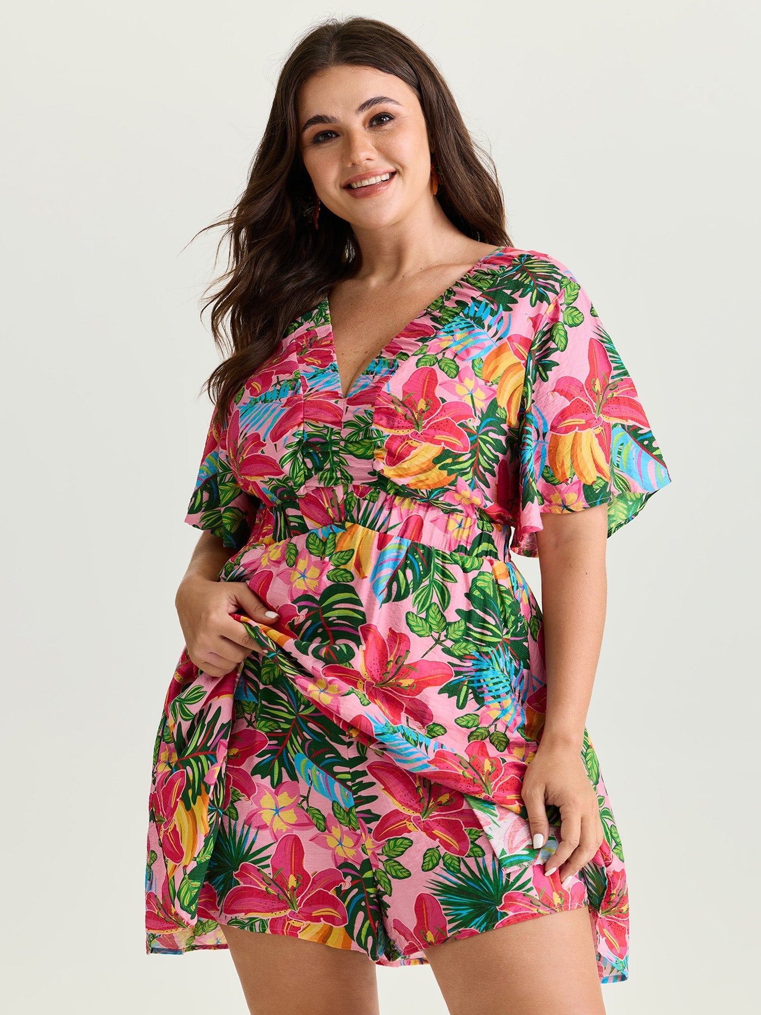 Bright Floral Print Built-In Shorts Mini Dress