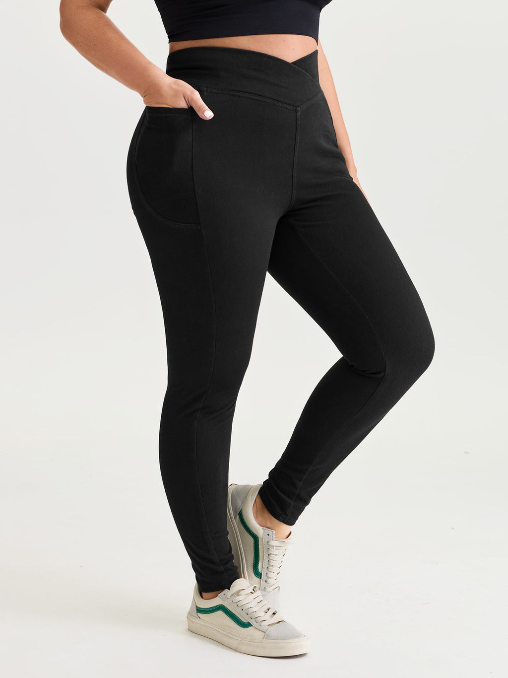 Stretchy Skinny-Fit Overlap Waist Jeans