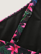 Tropical Floral Print Pockets Swim Dress