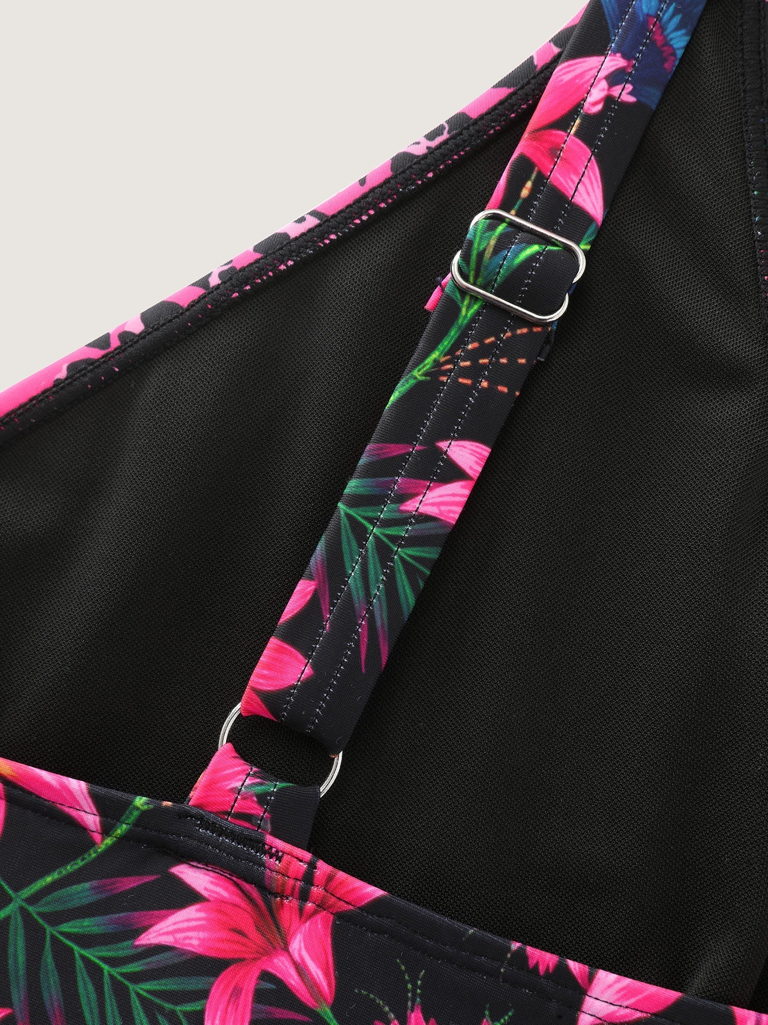 Tropical Floral Print Pockets Swim Dress
