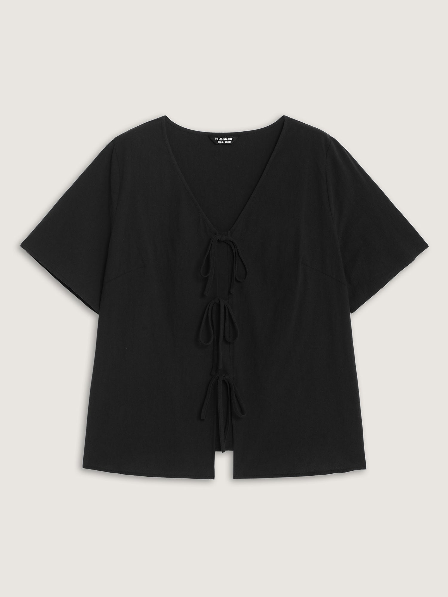 Cotton Triple Bow-Tie Front Plain Shirt