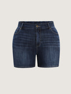 Elastic Back Waist Skinny-Fit Denim Shorts