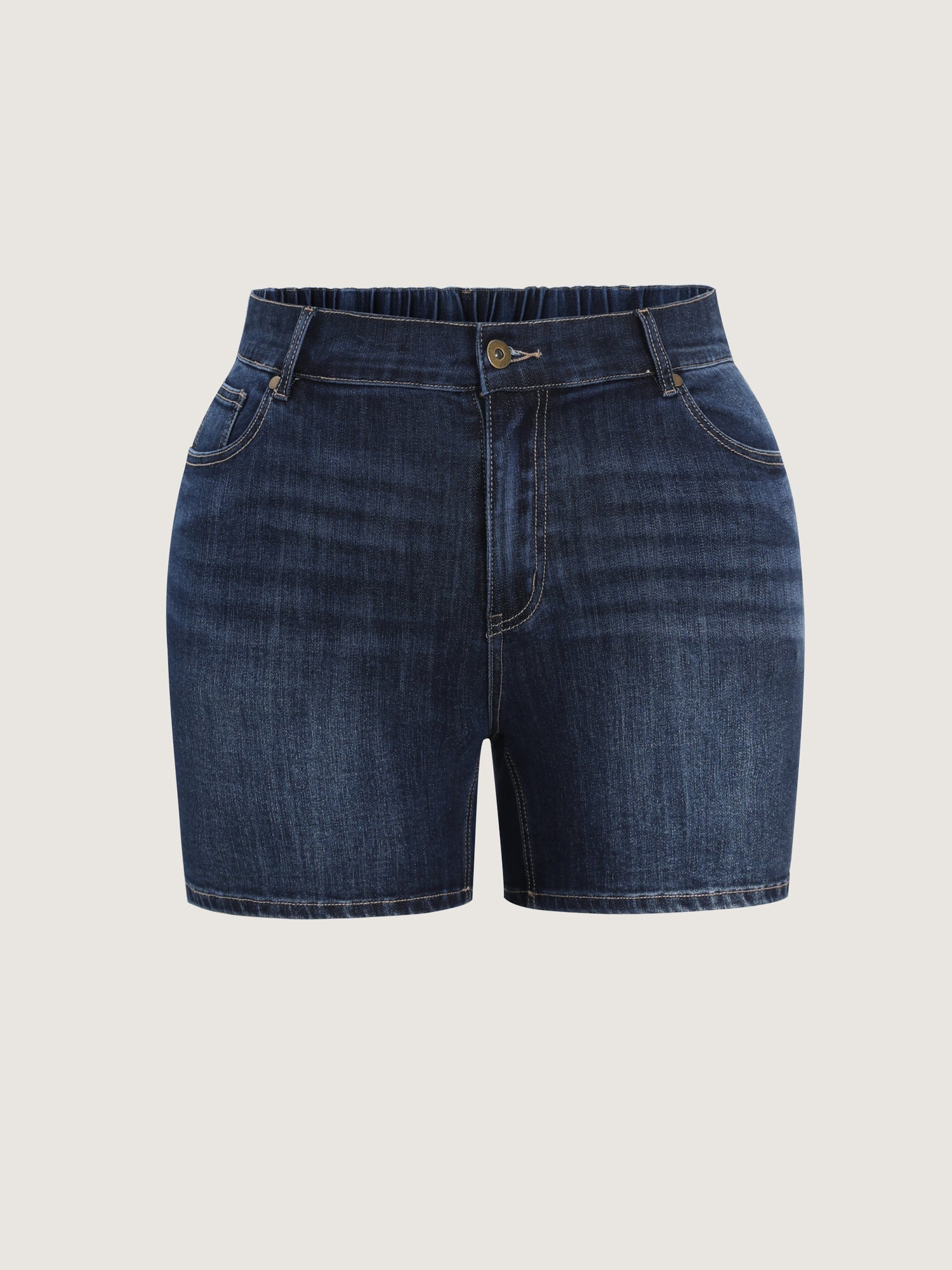 Elastic Back Waist Skinny-Fit Denim Shorts
