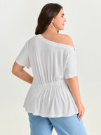 Cotton Stretchy Pleated Sides Knit Top