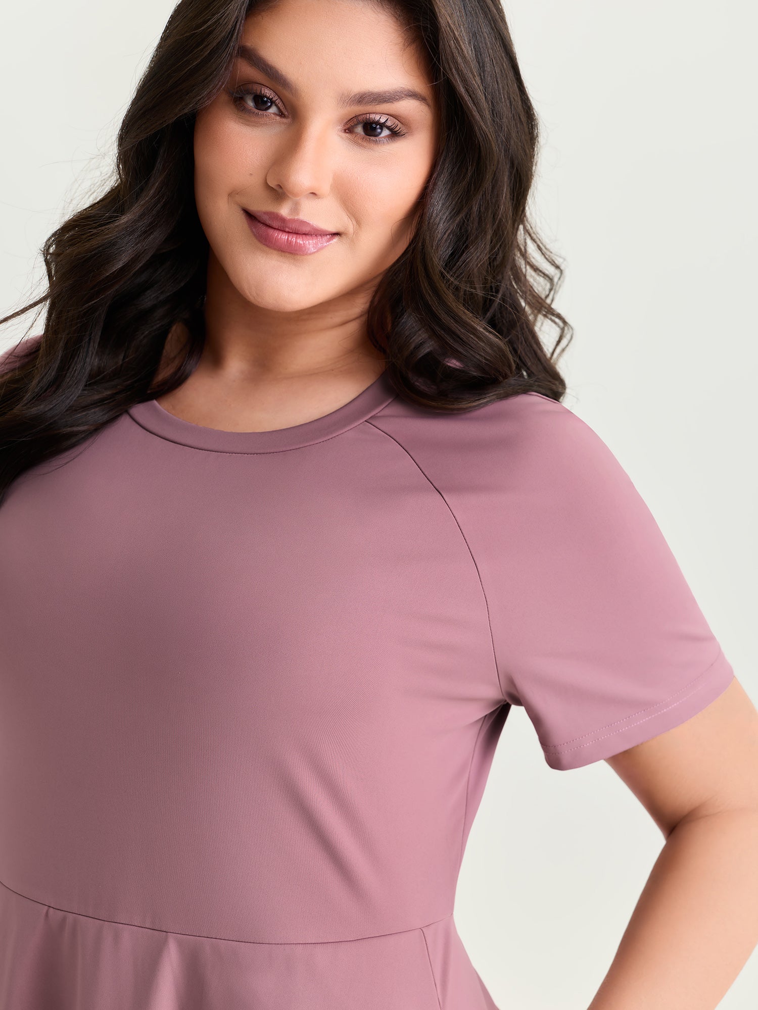 Raglan Sleeve Plain Round Neck Mini Dress