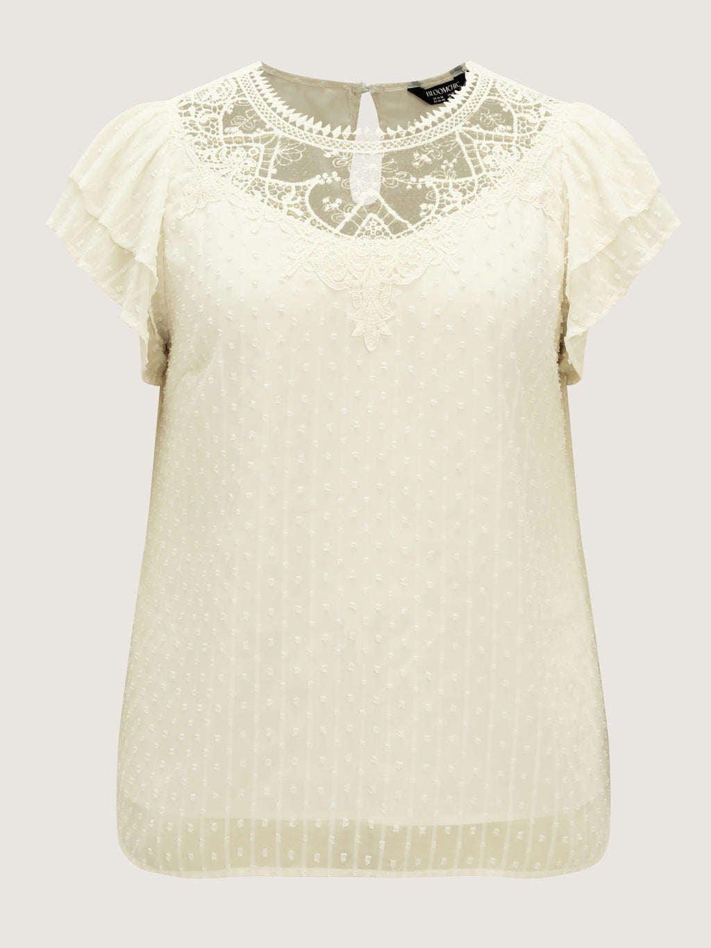 Sheer Lace Neckline Layered Sleeve Blouse