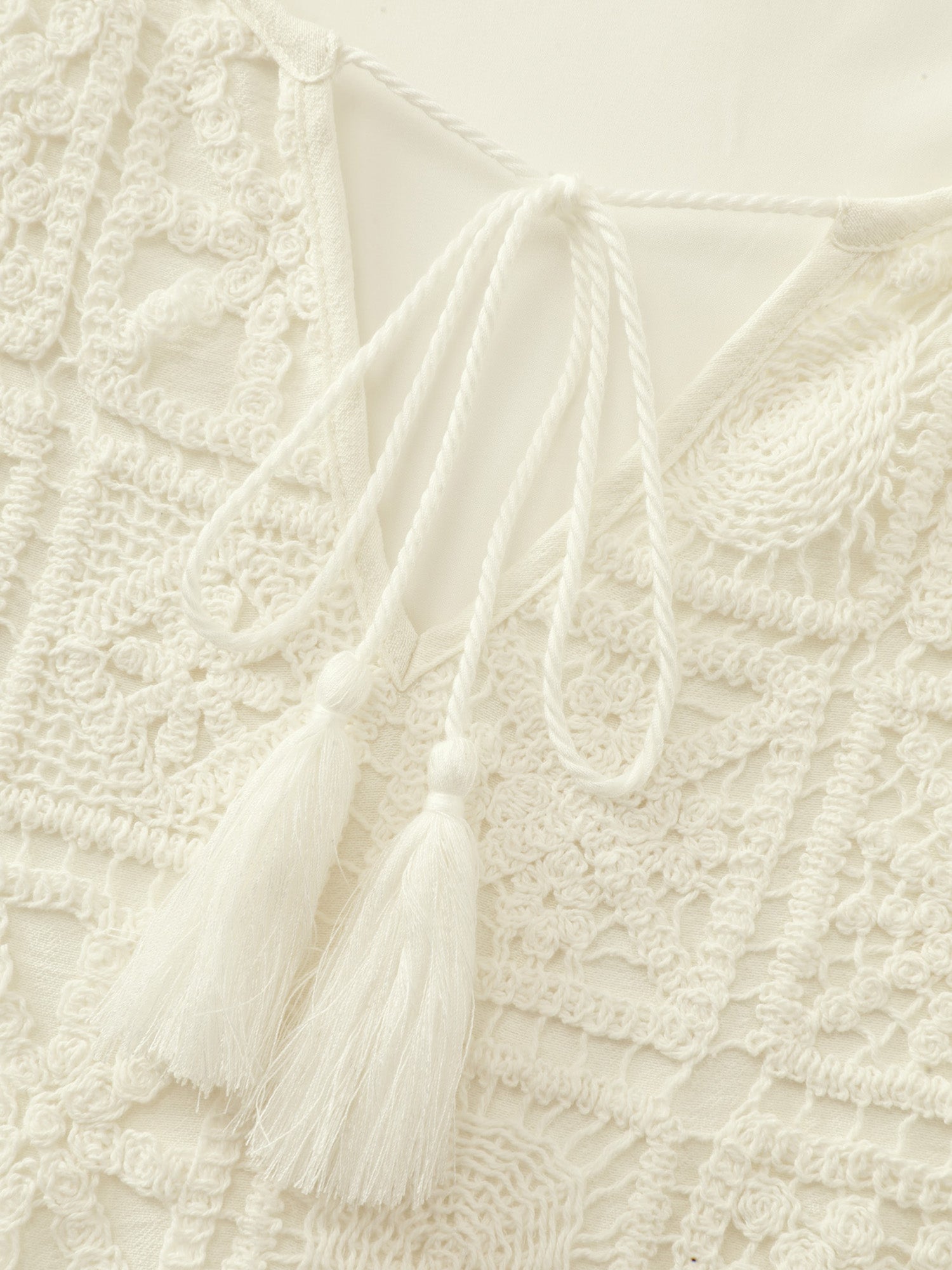 Lace Drawstring Neckline Tiered Mini Dress
