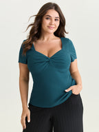 Supersoft Stretchy Ribbed Sweetheart Neckline Knit Top