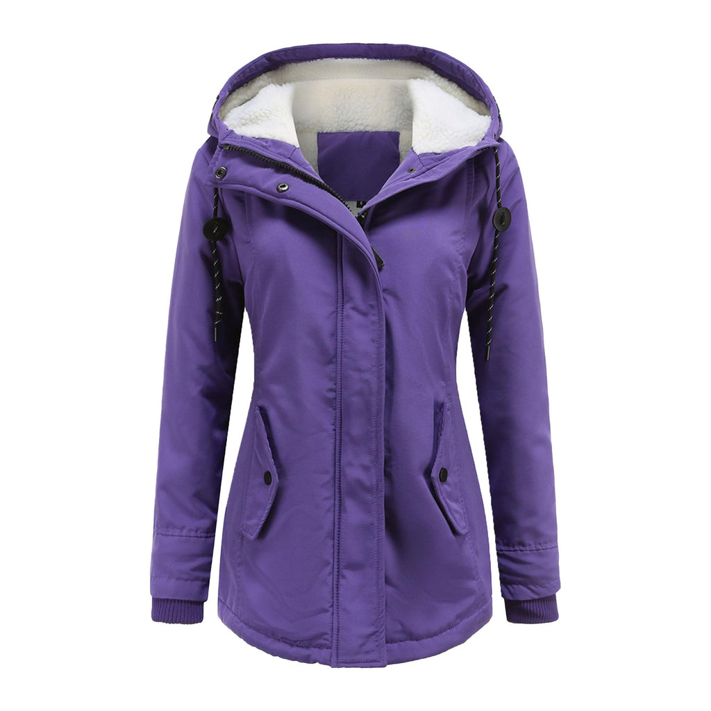 DGHM-JLMY 1/2 Pack Women's Windproof Waterproof Cotton Coats Fashion Warm Hooded Outerwear Solid Thick Fleece Jacket