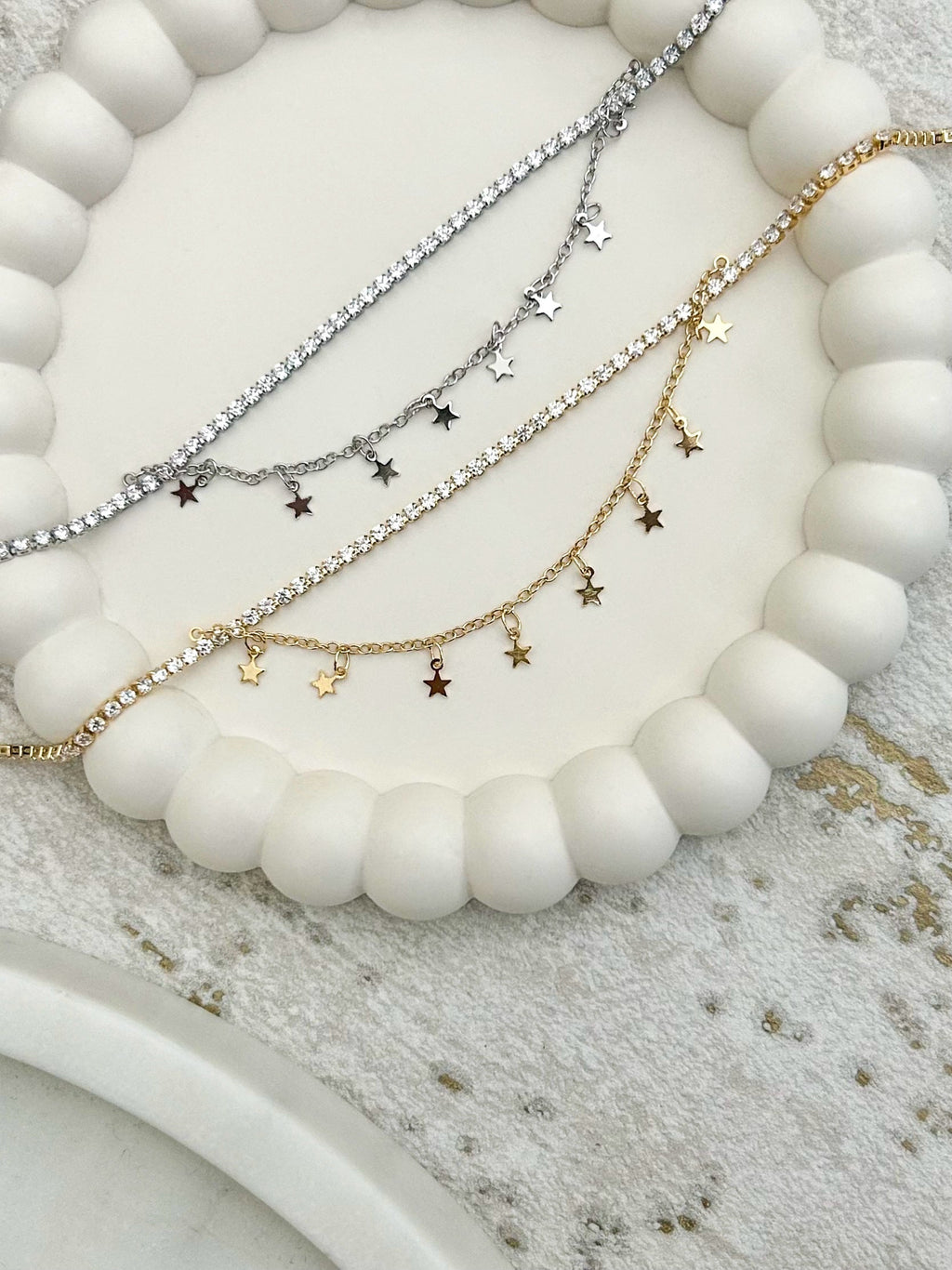 Diamante Star Double Chain Anklet (2 Colours)