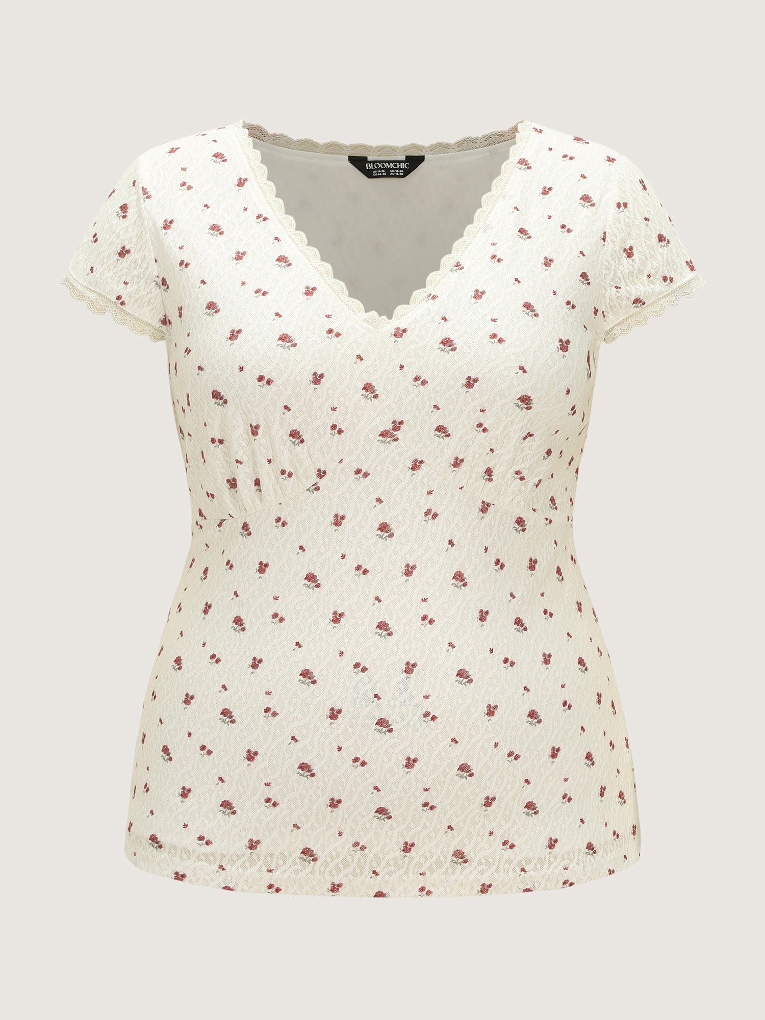 Rose Print V-Neck Knit Top