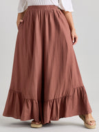 Ruffled Hem Plain Flowy Pants